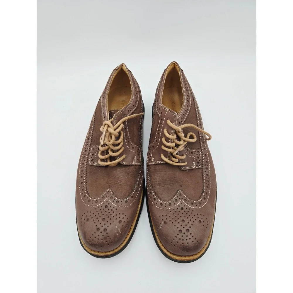 Cole Haan Lunargrand Wingtip Oxford Mens‎ 8.5 Brown Leather Canvas C13973 K14